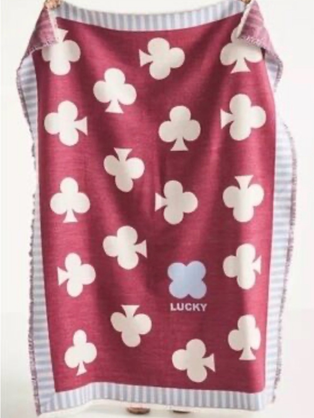 Anthropologie Red and White "Lucky" Club Pattern Throw Blanket